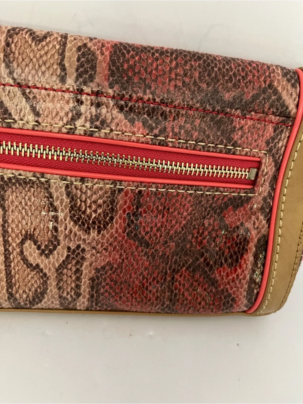 Ann Taylor Loft Animal Print Clutch Tan 9x5 Faux Snakeskin